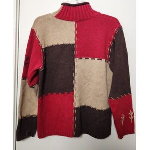 Mandal Bay Patchwork Knit‎ Fall Winter 1/4 Zip Sweater Forest Patchwork Med Vtg